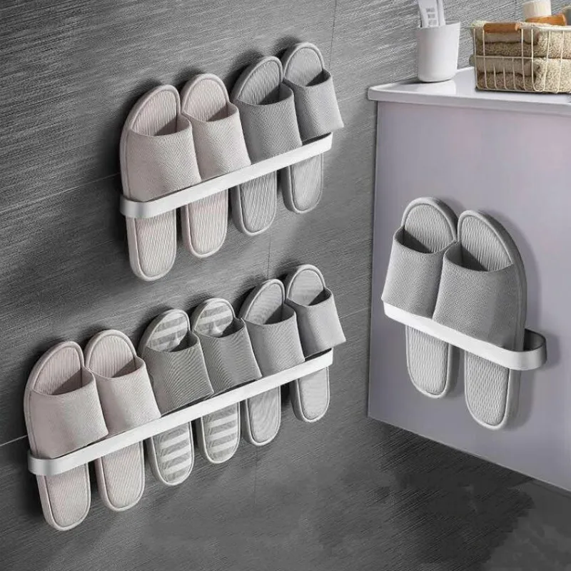 

Punch-free New Simple Load-bearing Strong Door Wall-mounted Bathroom Slippers Towel Rack Shelf Storage Artifact 2021 Top G8416