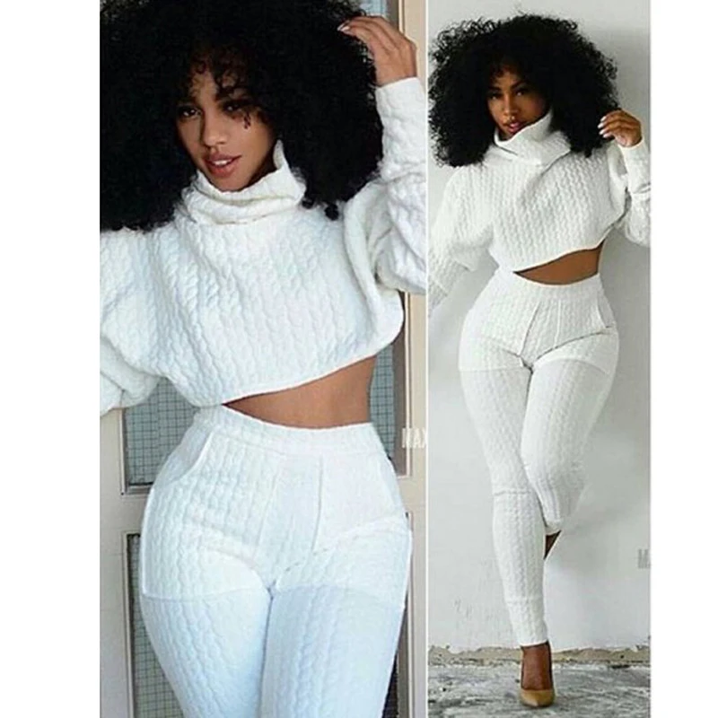 

Women Two Pieces Set Knit Fitted Crop Tops Casual Suits 2 piece set for women top two pcs sets Fashion Jogger Set Lounge S-XXL