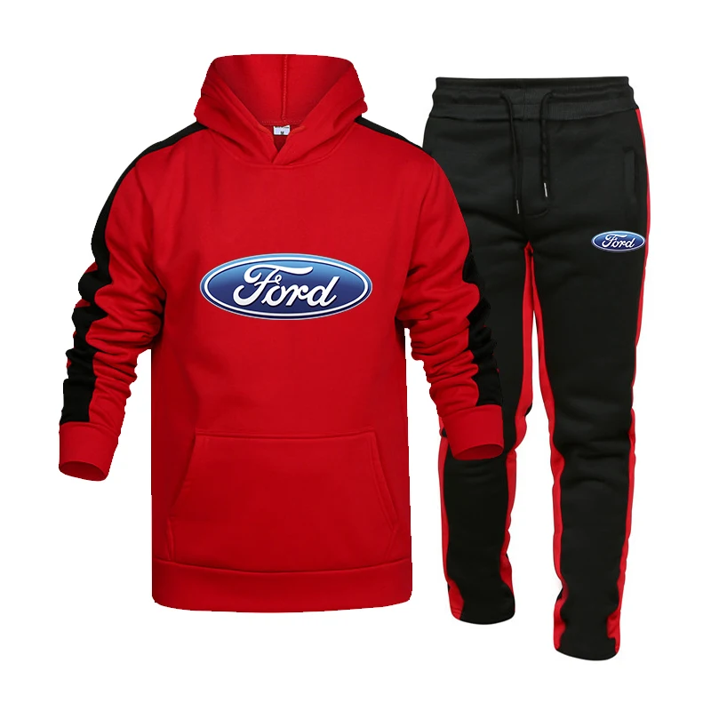 

FORD Car LOGO Spring Autumn Men Hoodies Suit Fashion Casual Tracksuit Mens Set Sports Two Piece Stripe Hoodie Pant Male Sets