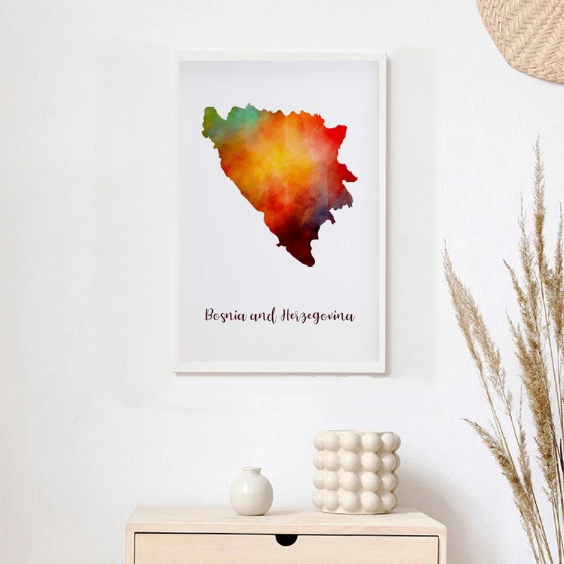 Bosnia and Herzegovina Map Poster Wall Art Decor Print Gift canvas watercolor poster | Painting &amp Calligraphy