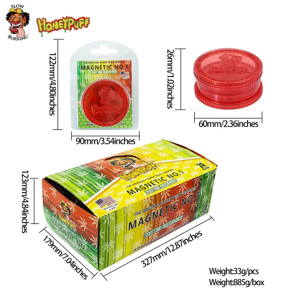 Двухслойная пластиковая табачная шлифовальная машина HONEYPUFF 60 мм с зубцами акулы