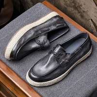 classical mens leather boat shoes high end woven lace up loafers boys summer trendy casual flats