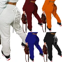 plain color lace up sportswear workout hip hop pant women casual high waist slim sweatpant trouser autumn winter running joggers