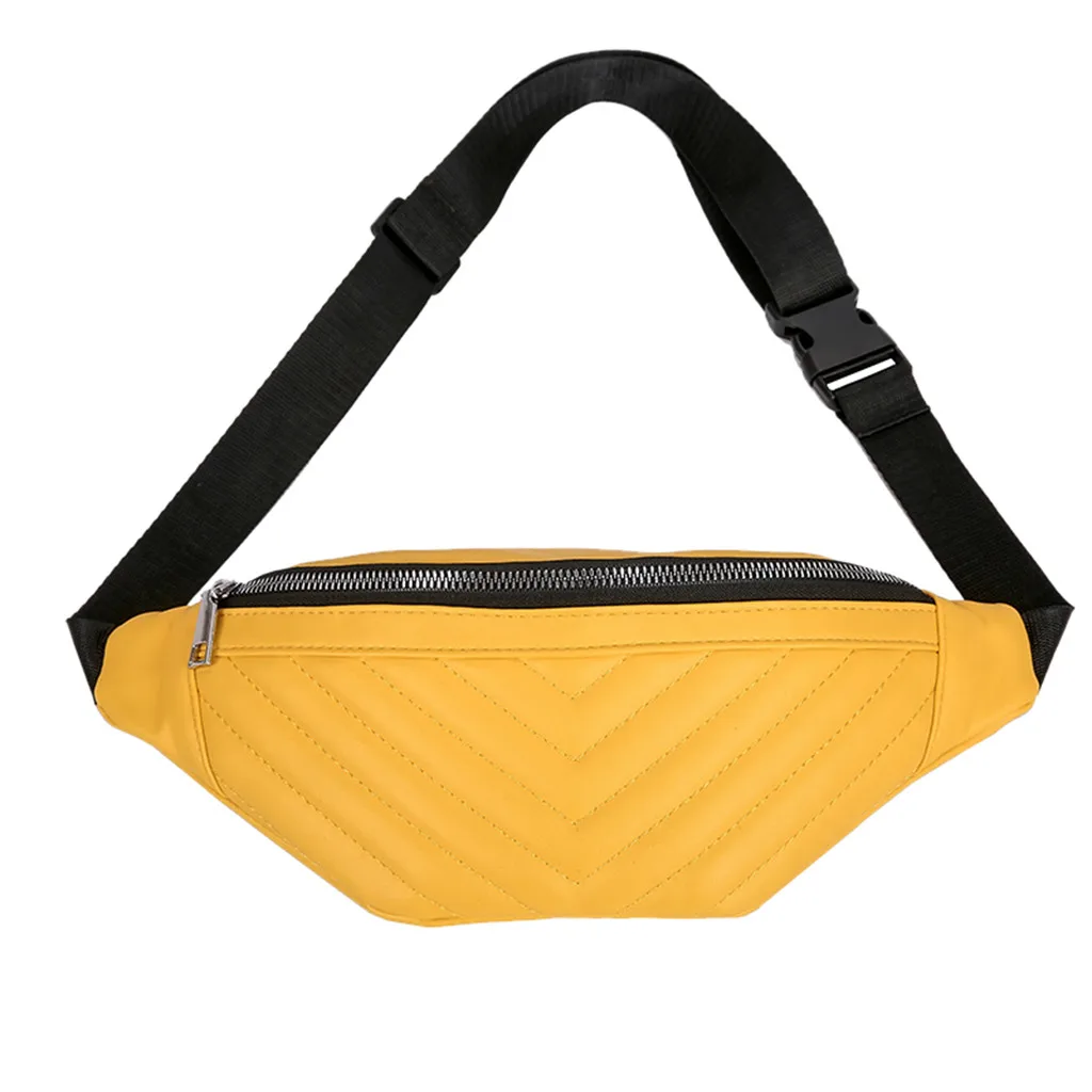Yellow Women Striped Pockets Fashion Fanny Pack Diagonal Chest Phone Purse Travel Versatile Shoulder Bag candy color banana waist bag - Color: Yellow
