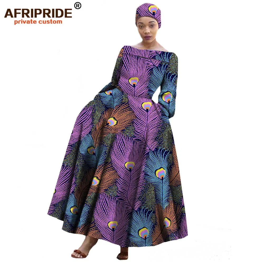 AFRIPRIDE Африканское Макси платье для женщин с длинным рукавом длиной до лодыжки вечерние длинное платье размера плюс с небольшим платком A722559 - Цвет: 545