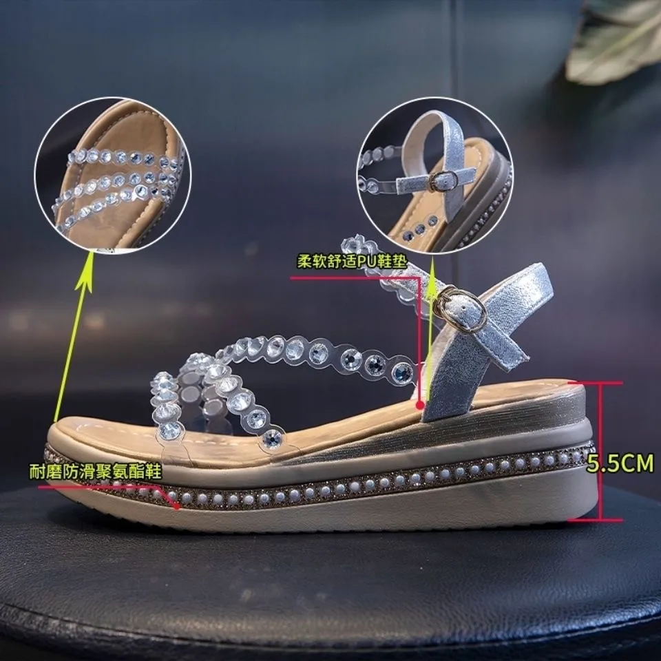 

Sandals Women Rome 2021 New shiny shoes Thick-soled diamond Women Summer Sandals Open Toe Trendy Women Sandals