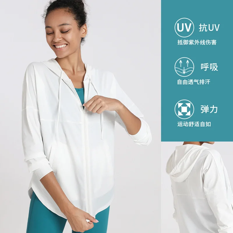 New Long Sleeve Zipper Hooded with Pocket Yoga Wear  Sports Jacket Cardigan Spring Women's Top Fitness Tight Yoga  Shirts Women