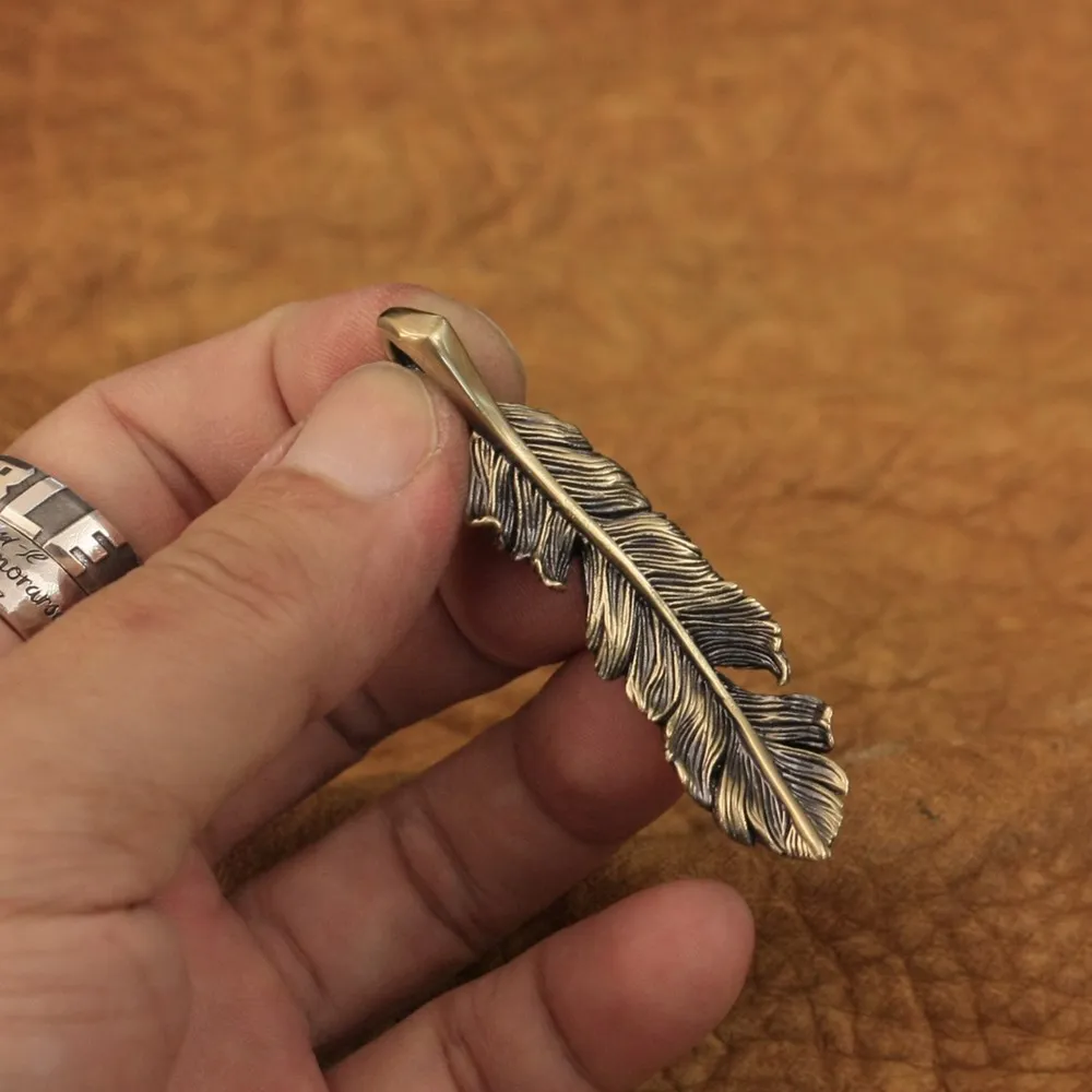 LINSION латунная подвеска с перьями высокие детали мужские байкерские ювелирные