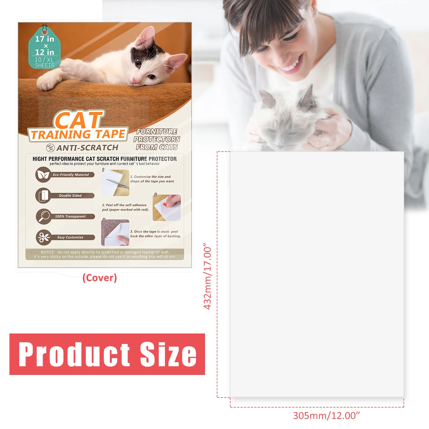 

10pcs Cat Scratch Guards Mat Cat Anti-Scratch Tape Furniture Guards Couch Protector Cat Scratch Prevention Sticker Pet Supplies