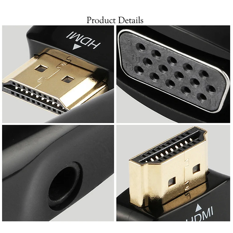 Адаптер HDMI VGA Аудиокабели преобразователь штекер гнездо HD 1080P для ПК ноутбука ТВ