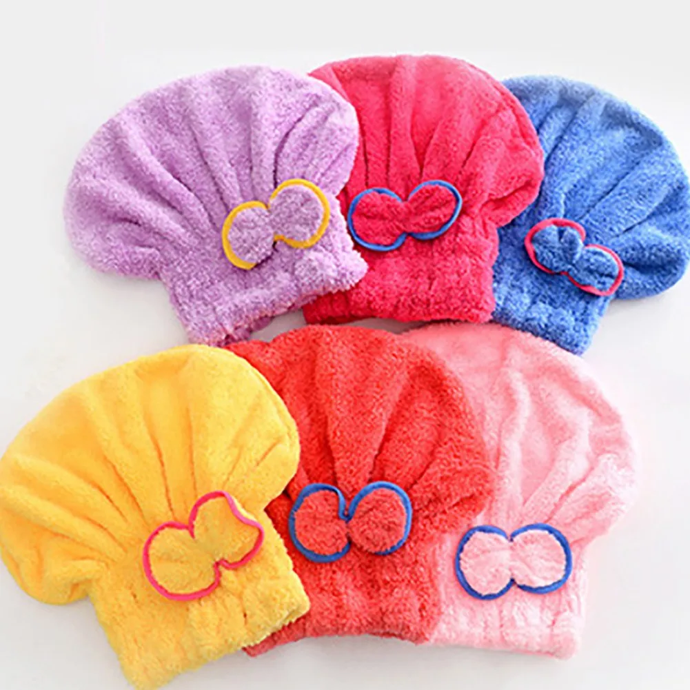 

1* Microfiber Dry Hair Hat Towel Coral Velvet Dry Hair Cap Absorbent Easy To Dry Bow Shower Cap Towel Quick Drying Bath Cap