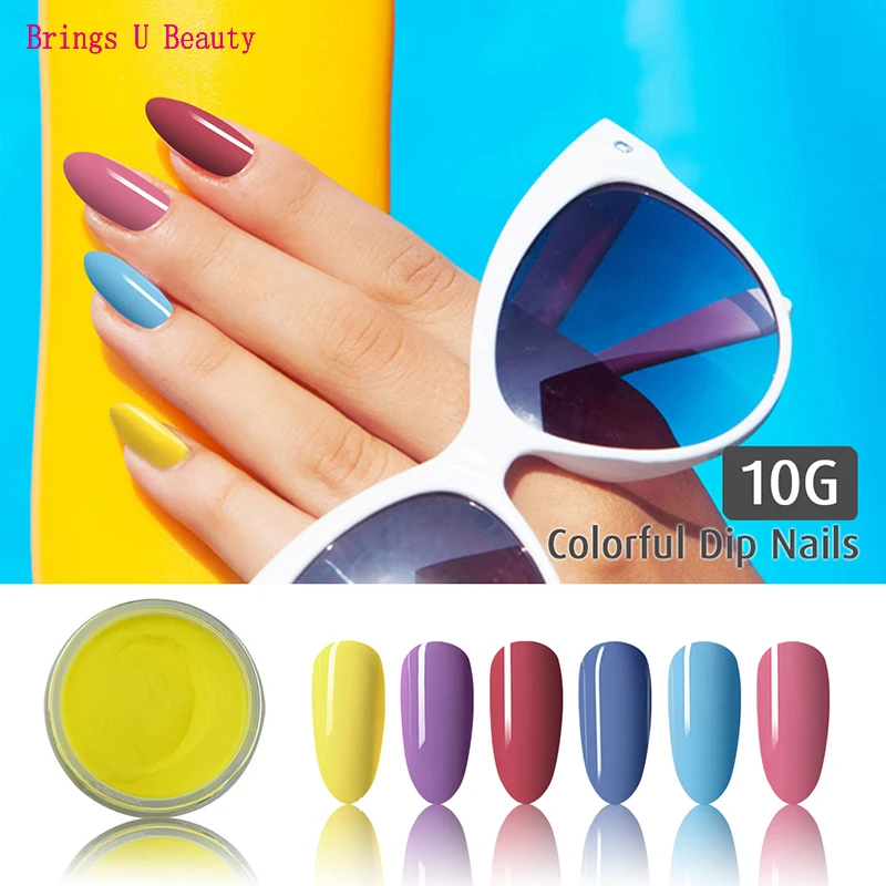 

10g/box Very Fine 6 In 1 Shine Yellow Pink Purple Nail Dipping Powder Easy Operate Natural Dry DIY Dip Powder Without Lamp Cure