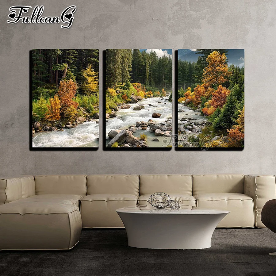 

Набор для алмазной вышивки FULLCANG 5d «сделай сам», триптих с красным цветком мака, мозаика, наборы для вышивки крестиком, украшение для стен FG0443