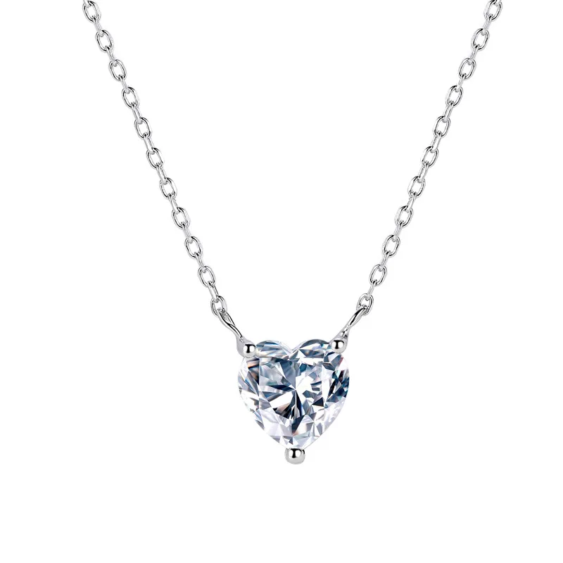 white gold plating Ожерелье из стерлингового серебра 925 пробы с подвеской в форме сердца и бриллианта для девочки Рождественский подарок - Gem Color: white gold plating