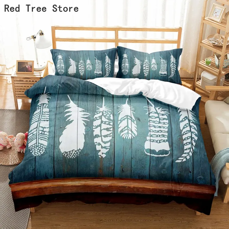 

2/3 PCS Microfiber Duvet Cover Peacock Feather Printing Bedding Set Pillowcase Kids Girl Single Double Twin Size Retro Bedspread