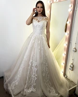 scoop a line wedding dress lace appliques bridal gown princess a line robe de mariee rustic floor length charming court train
