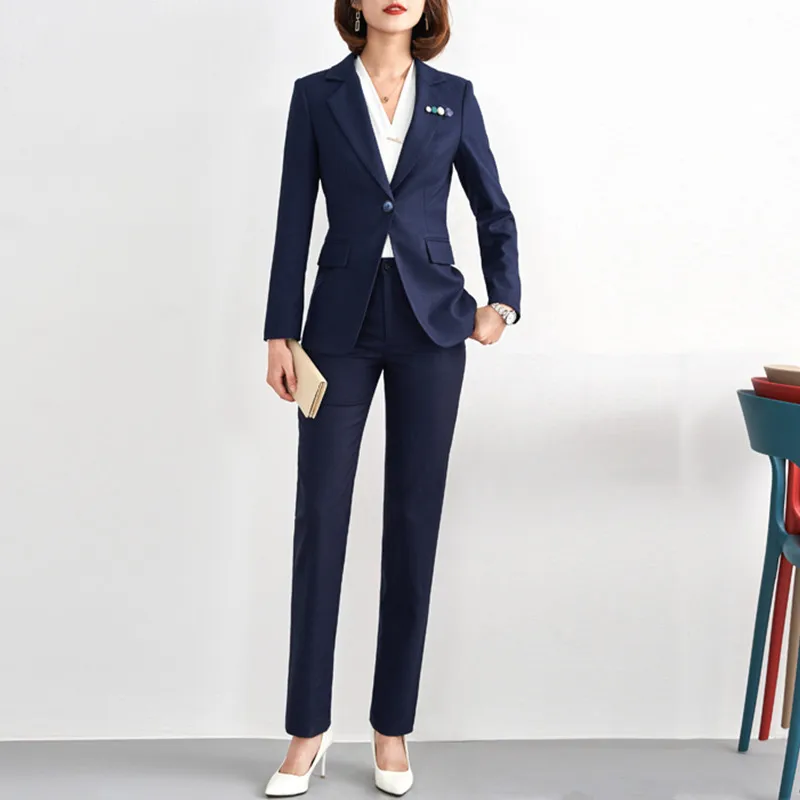 

Женский брючный костюм, элегантный офисный костюм из двух предметов, однобортный пиджак и брюки