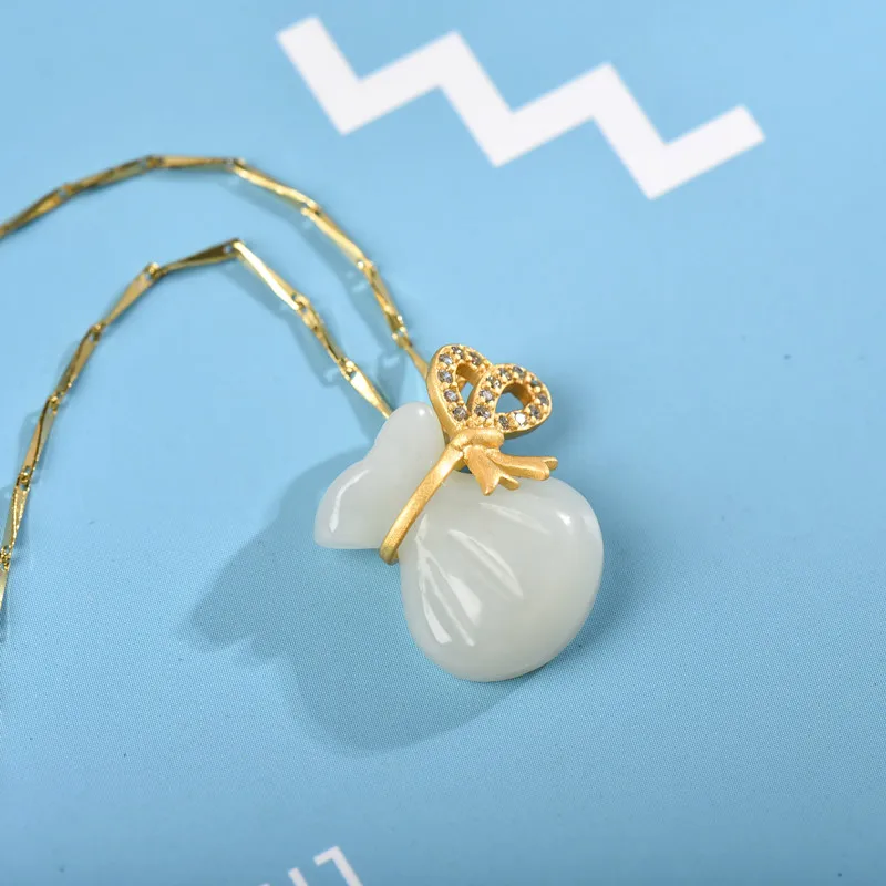 

925 Sterling Silver Necklace Hetian jade pendant lady Necklace purse pendant 18K Gold Necklace Pendant exquisite jewelry