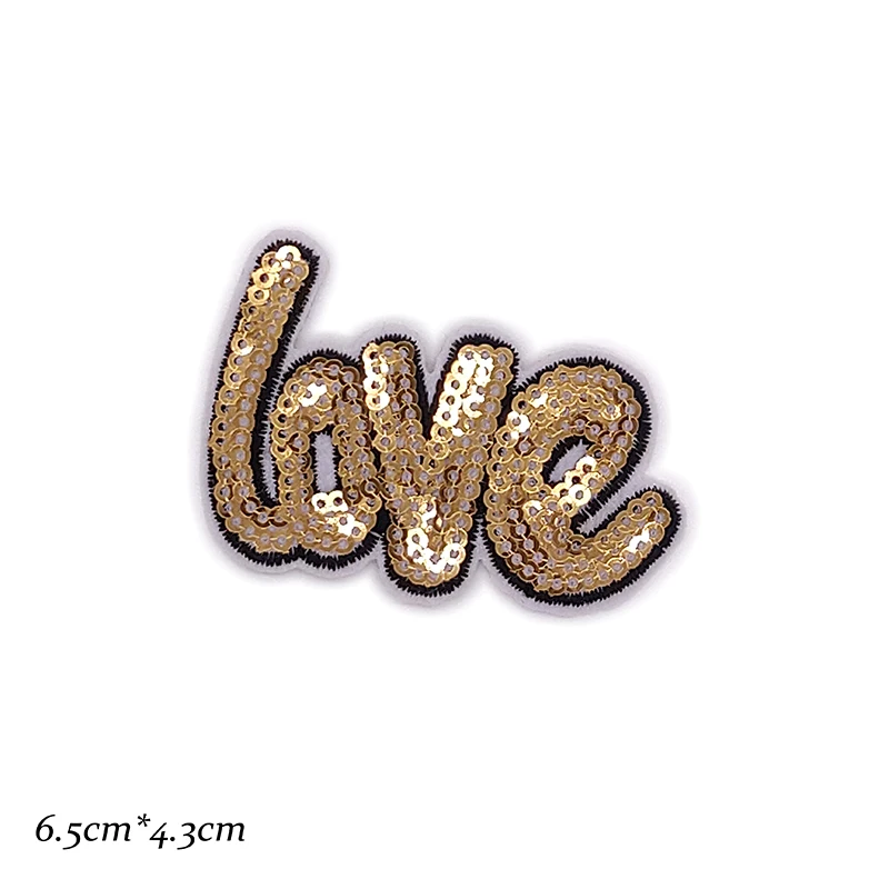 

Sequins Letters Pop LOVE Tik Note Cartoon Embroidered Patch Stripes Iron on Clothes Patches for Clothing Parches Bordados Badges