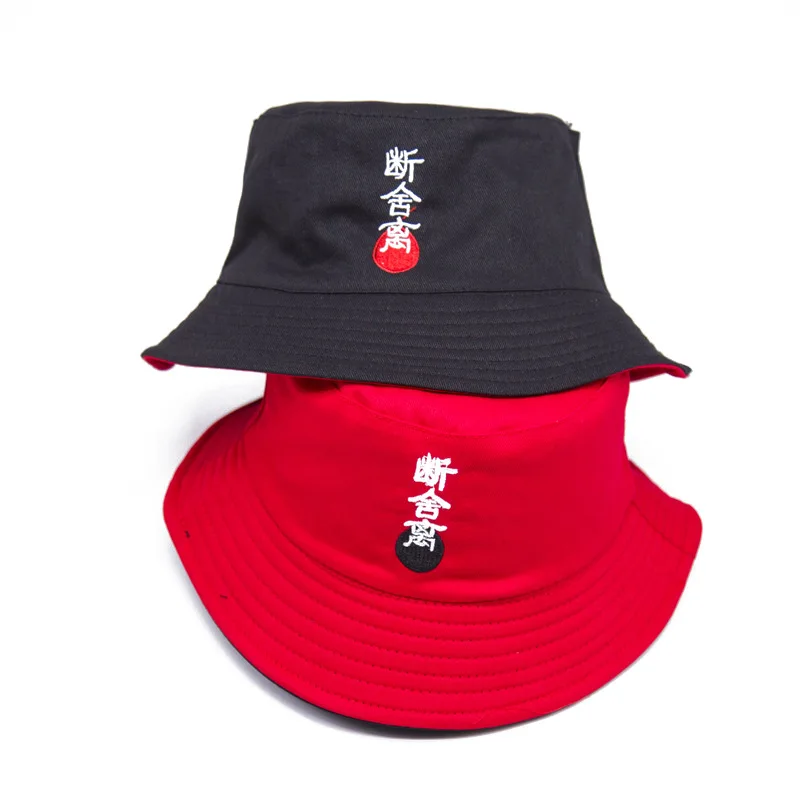 Double-sided Fisherman Hat Men and Women Spring Summer Korean Harajuku Chinese Embroidery Tide Sun Visor Basin | Аксессуары для
