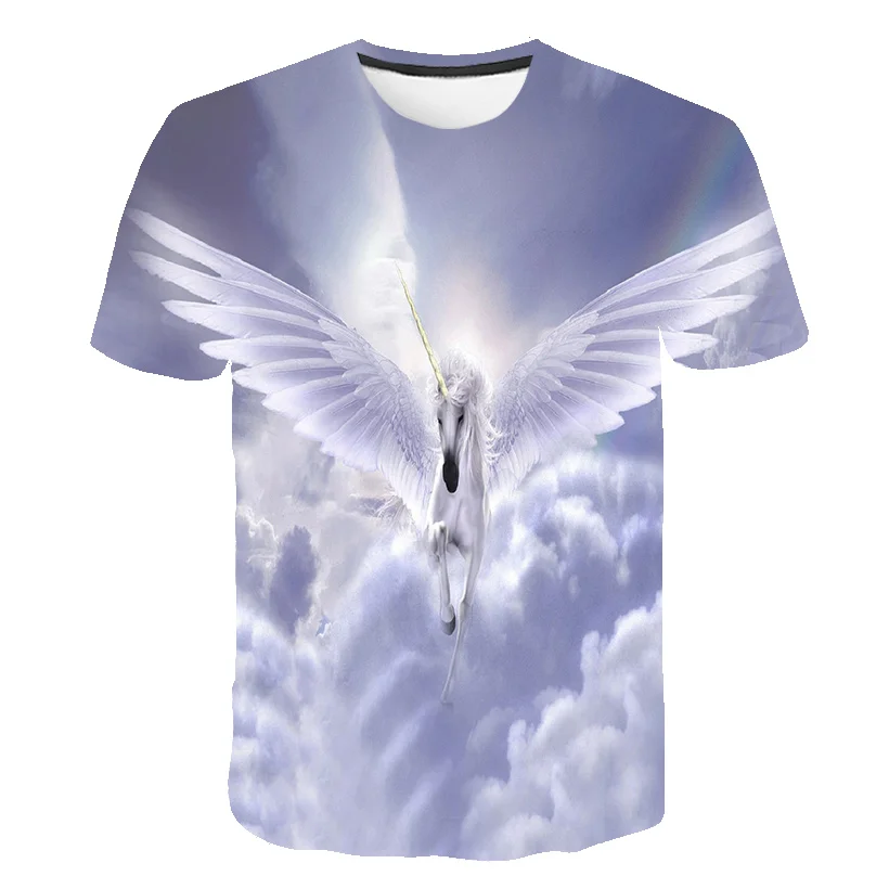 

3D Unicorn T-shirt Children 2021Summer Tops Short Sleeve off Tees Baby Kids Girls Clothes 4-14 years