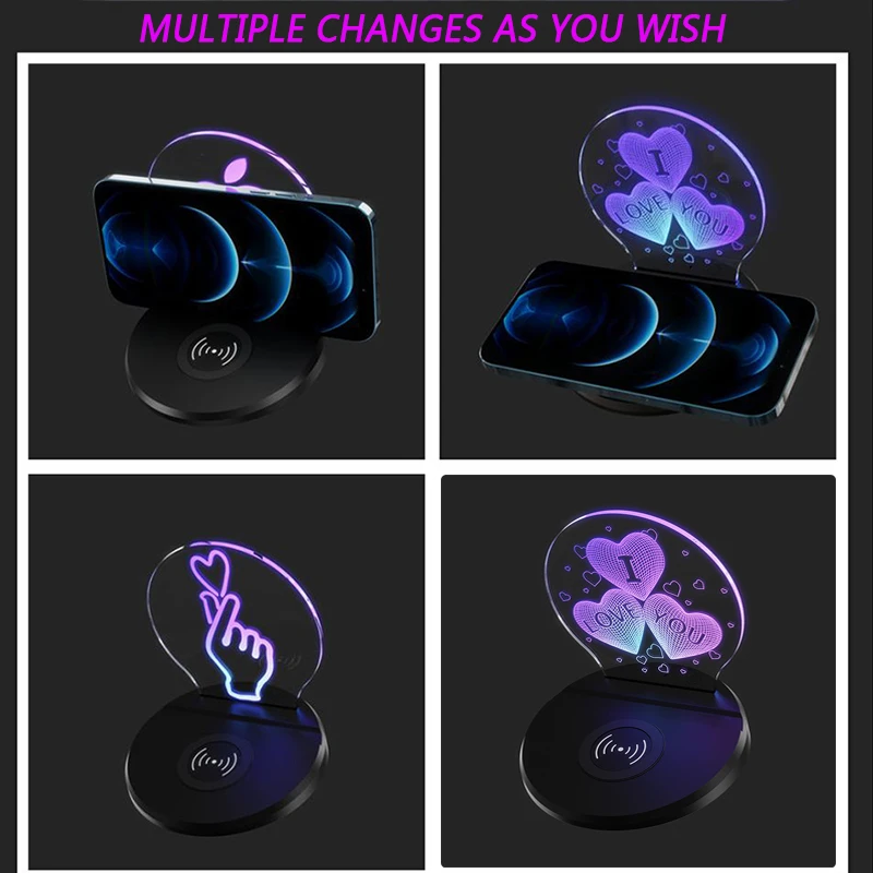 colorful wireless charger stand led table light 3d night atmosphere lamp 15w fast charging desk phone holder for iphone 12 13 free global shipping