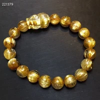 natural gold rutilated quartz crystal bracelet 10 5mm brazil woman man round beads pi xiu pendant wealthy aaaaaa
