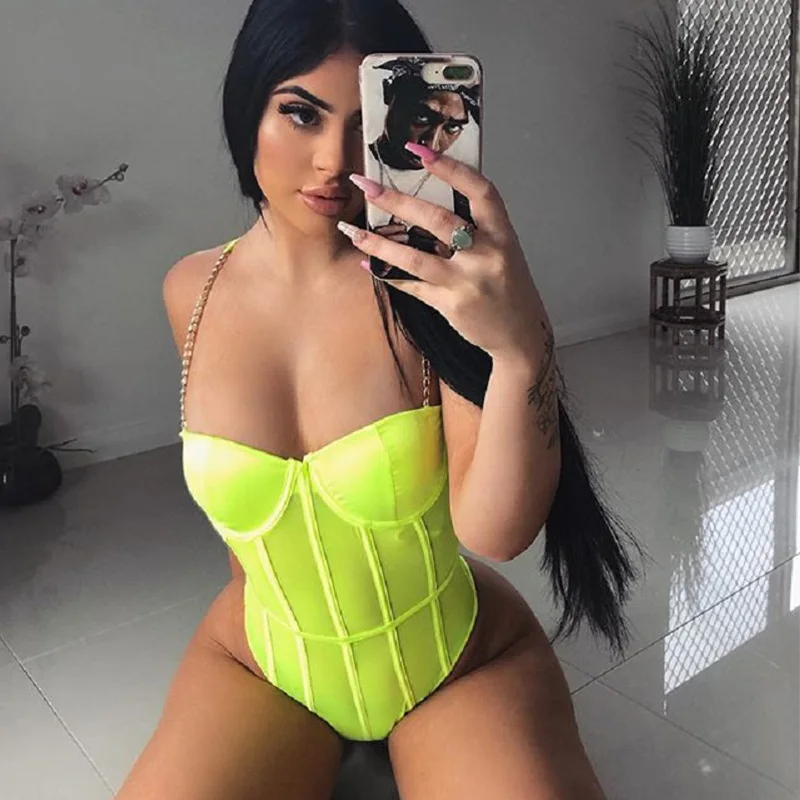 

Europe United States popular high-end quality 2021 hot new summer metal chain sling top sexy backless one-piece body suit