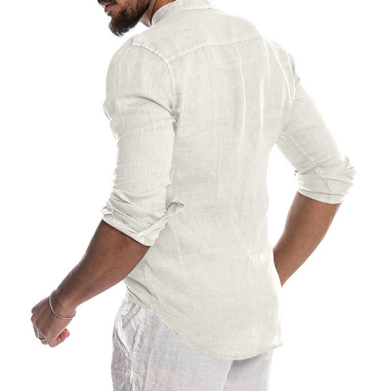 

Men's Summer Long Sleeve Casual Linen Shirt Cotton Blouse