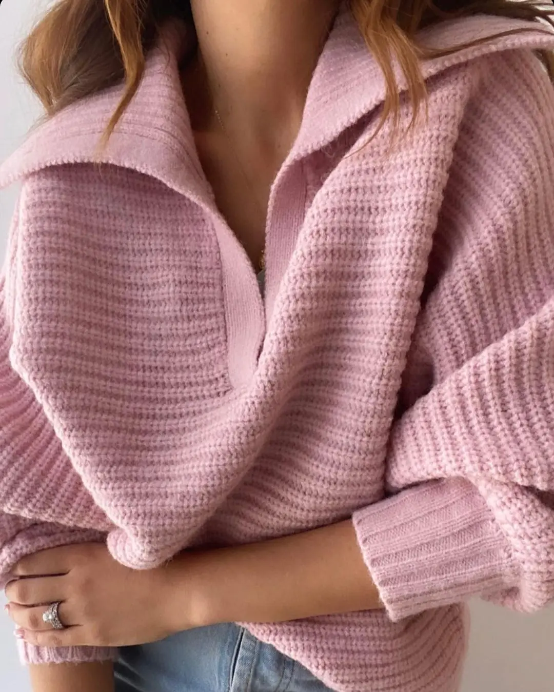 

Женский пуловер свободного кроя, бежевый вязаный свитер с отложным воротником и длинным рукавом, Модный мягкий джемпер одного размера, 2021