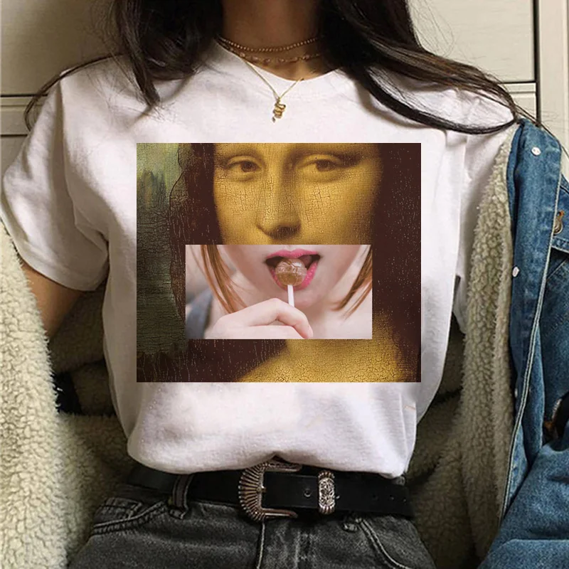 Mona lisa Футболка Harajuku Женская 90s забавная Винтажная Футболка Ullzang с графическим рисунком футболка корейский стиль футболки женские эстетические