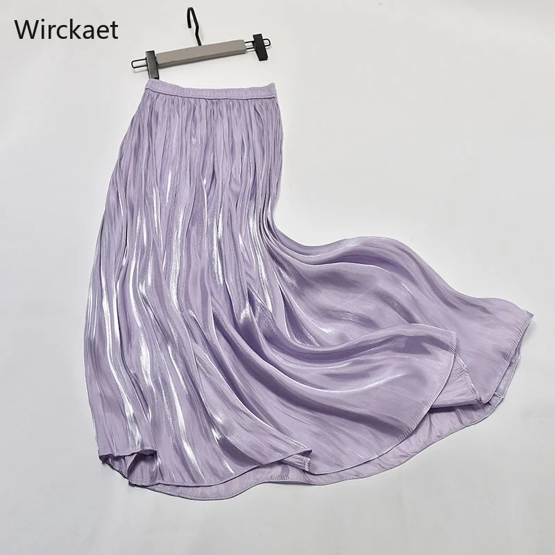 

Женская плиссированная юбка, Длинная летняя Юбка-миди из шелка и сатина, черная шифоновая юбка с завышенной талией, 2021, 2021