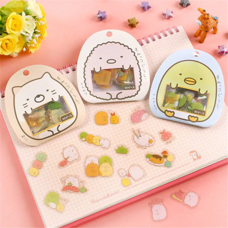 

50PCS Japanese-style Corner Cartoon Cute Transparent PVC Sticker Pack Diary Pocket Decoration Sticker Toy Wholesale