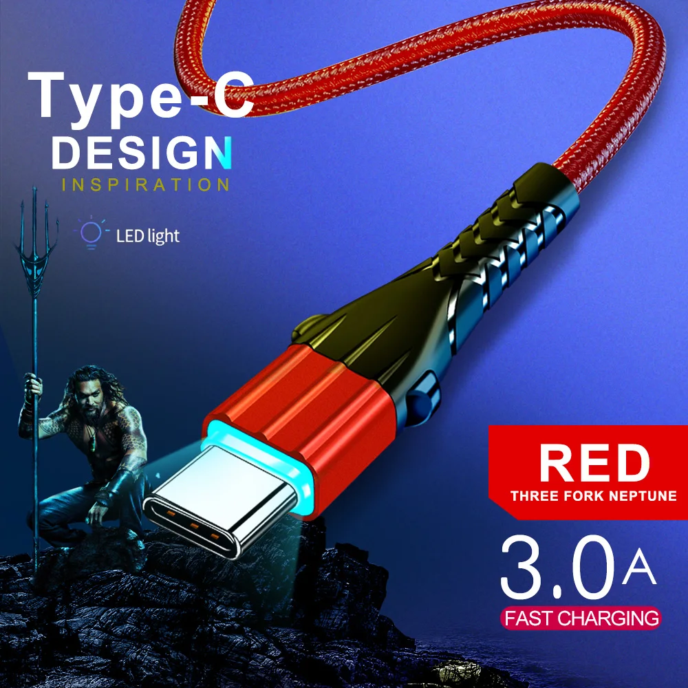Кабель Twitch 3а usb type-C для samsung S9 S10 huawei P30 Xiaomi A2 Redmi Note 8 Quick Charge 3,0 кабель USB C для быстрой зарядки телефона - Цвет: Red Type C Cable
