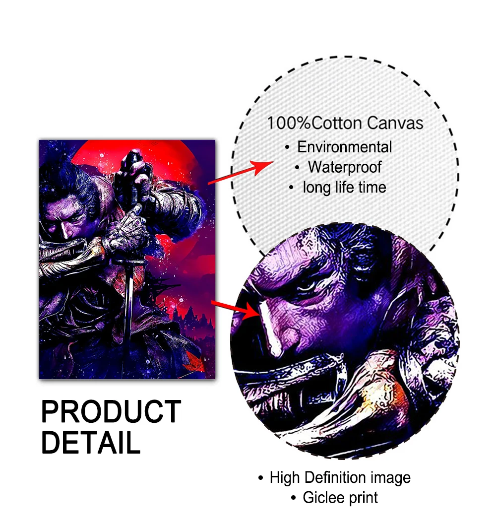 Картина на холсте для видеоигр Настенная картина с принтом самурая секиро тени