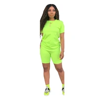 women solid color short sleeve round collar top causal shorts ladies summer autumn streetwear breathable pullover clothes set
