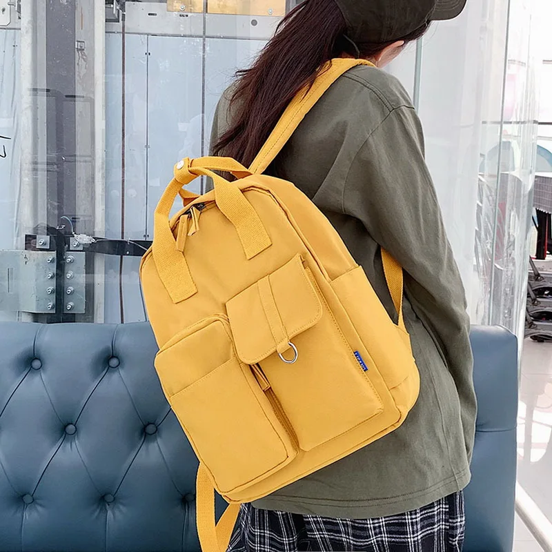 Женский холщовый рюкзак водонепроницаемый Розовый школьный для ноутбука сумка