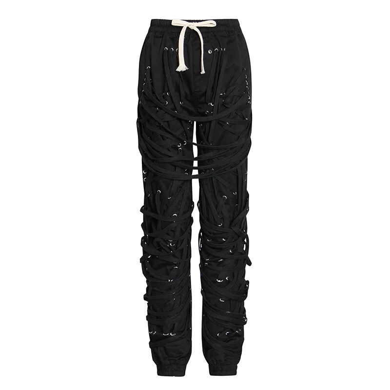 

European tide brand new fashion strap leggings personality elastic waist street trend Joker