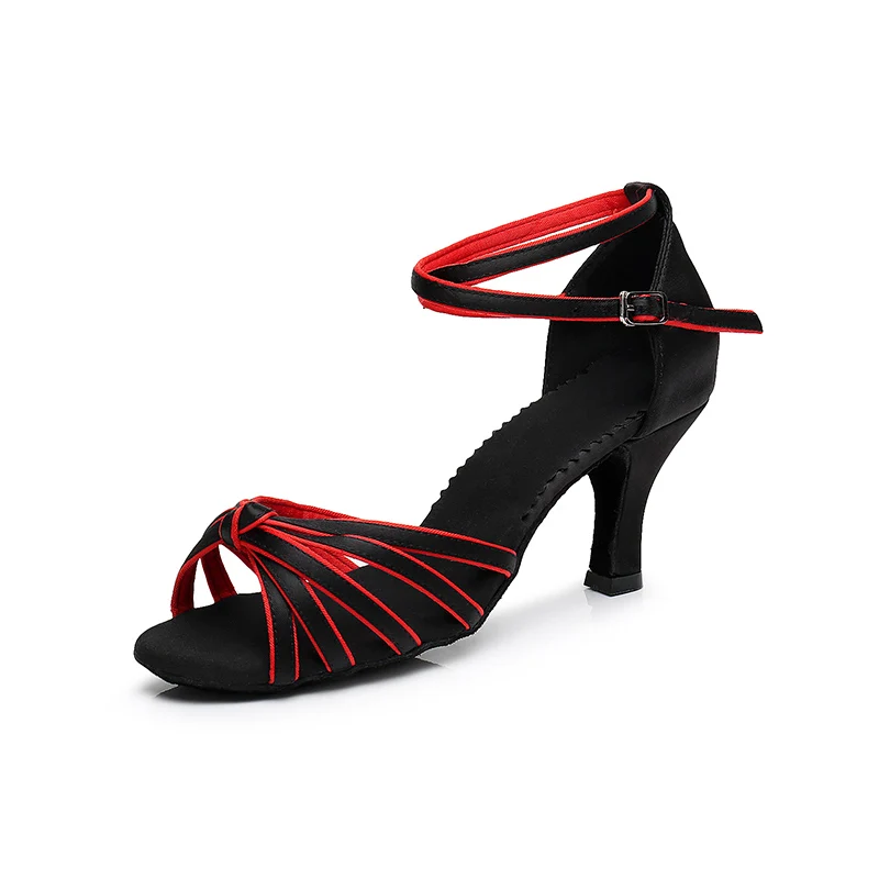 Alharbi Dance Shoes Tango Latin Dance Shoes for Girls Women Ladies 5cm 502 - Цвет: Black Red 7cm heel