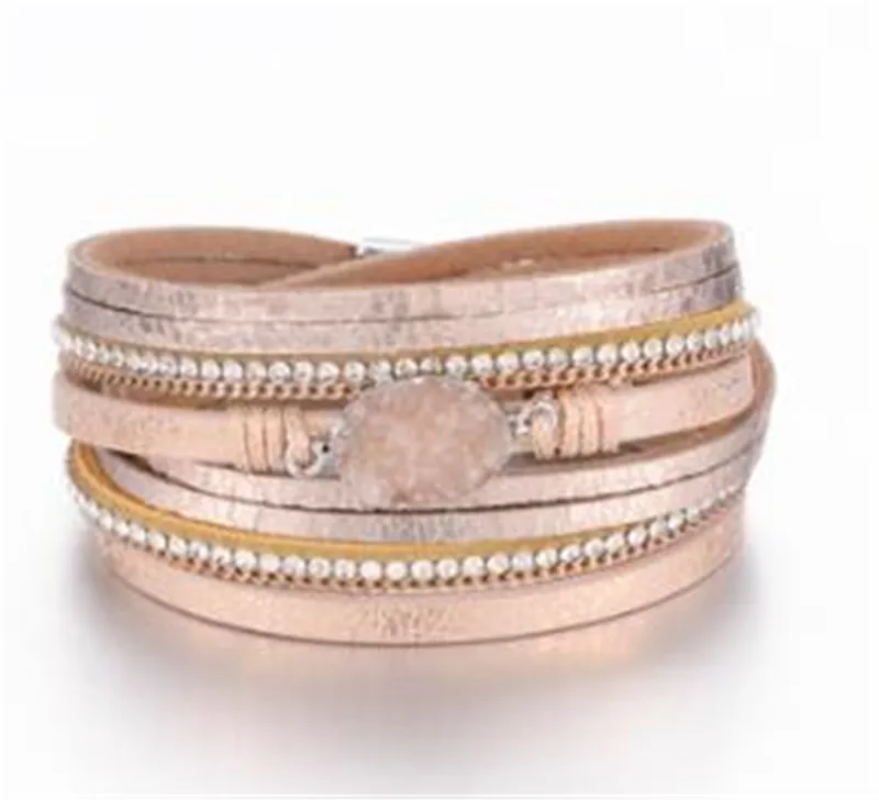 Многослойный кожаный браслет в стиле бохо ручной работы с кристаллами обмотка