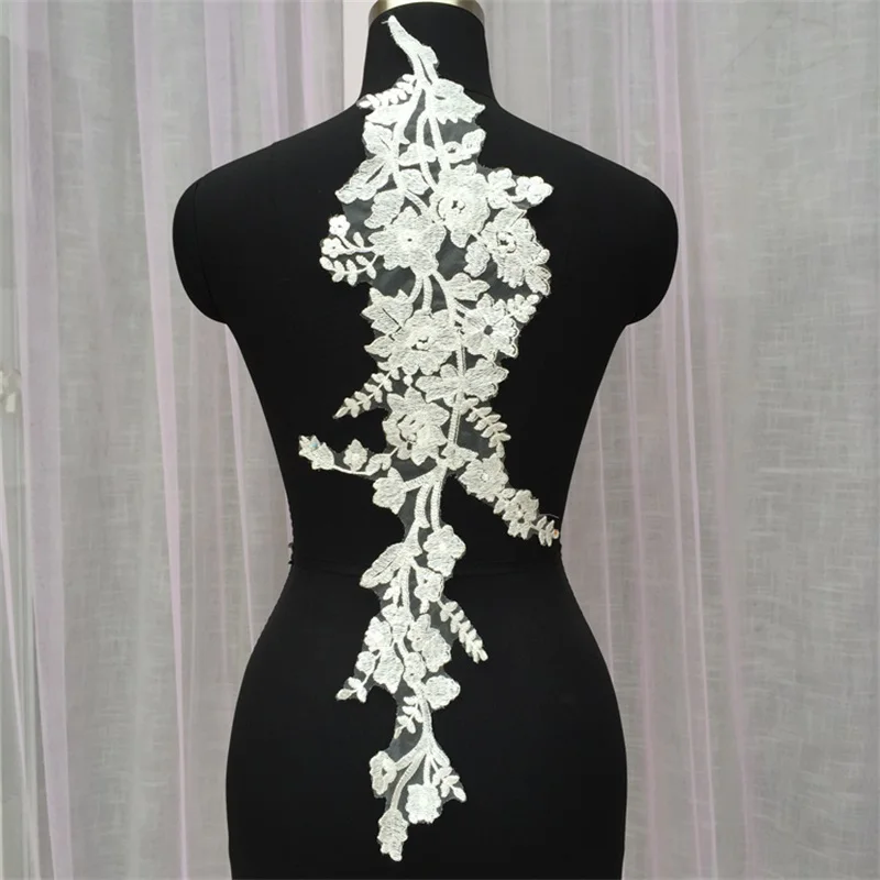 

Plain Embroidered Lace Large Flower Sew Patches Dress Flower-Gown Lace-Fabric Appliques Classic-Collar Wedding-Decoration