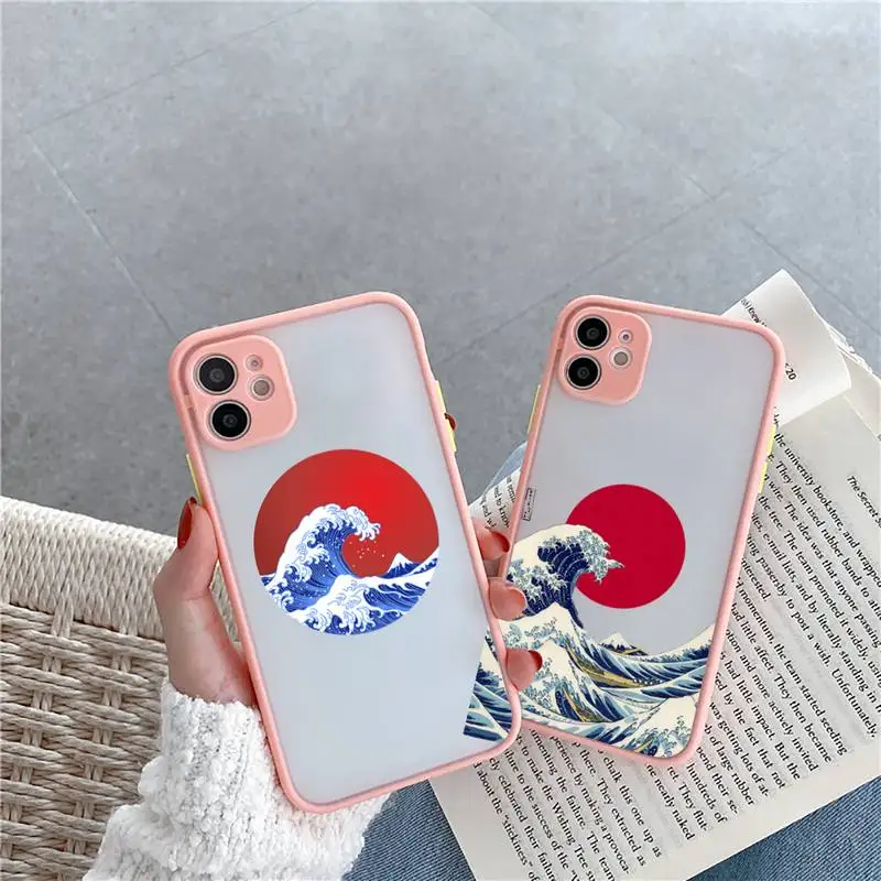 

The Big Wave of kanagawa Phone Case For iPhone 12 11 Mini Pro XR XS Max 7 8 Plus X Matte transparent Pink Back Cover