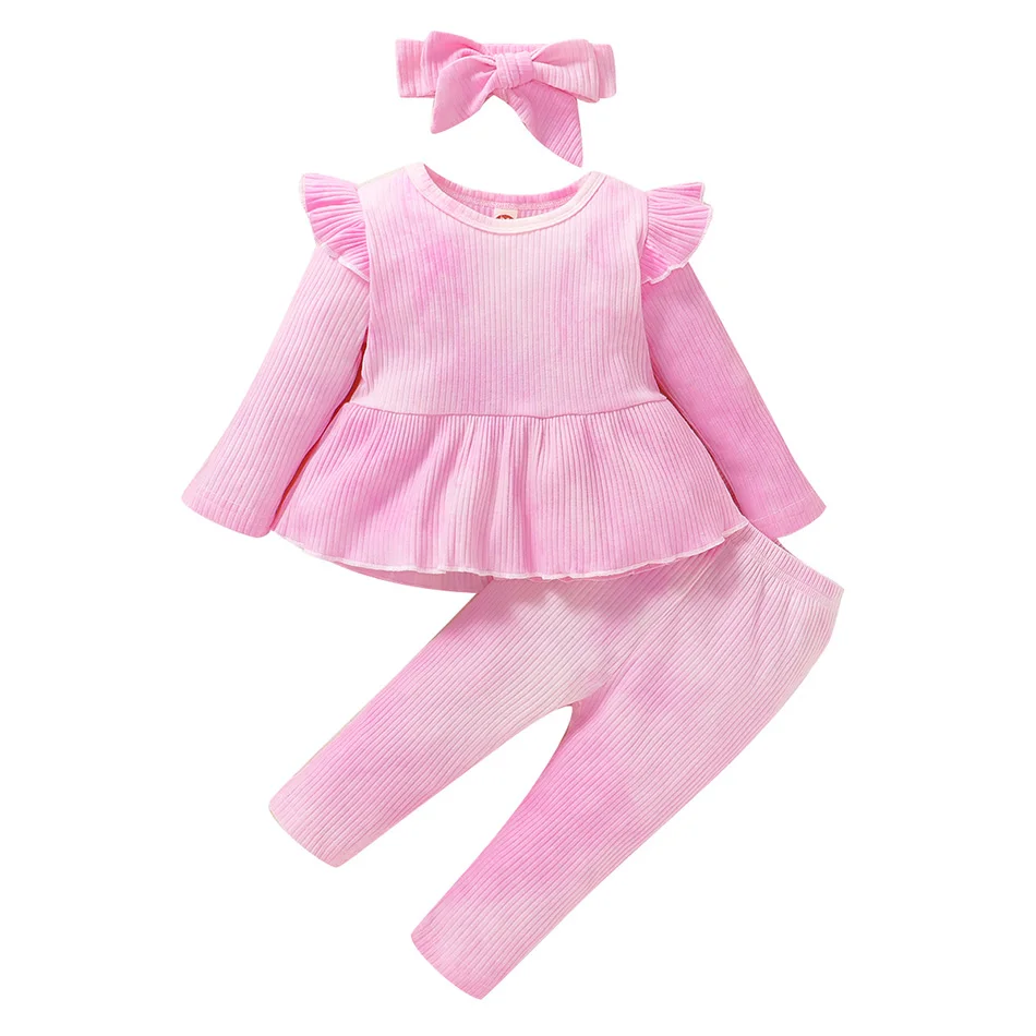 

Newborn Baby Girls Clothes Sets 3pcs Flowers Print Ruffles Long Sleeve Top Pants Headband Autumn Outfits
