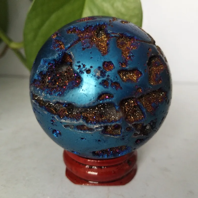 

Natural Stones Sphalerite Electroplating Sphere Feng Shui Chakra Healing Reiki Stone Room Decoration Crystals Ball