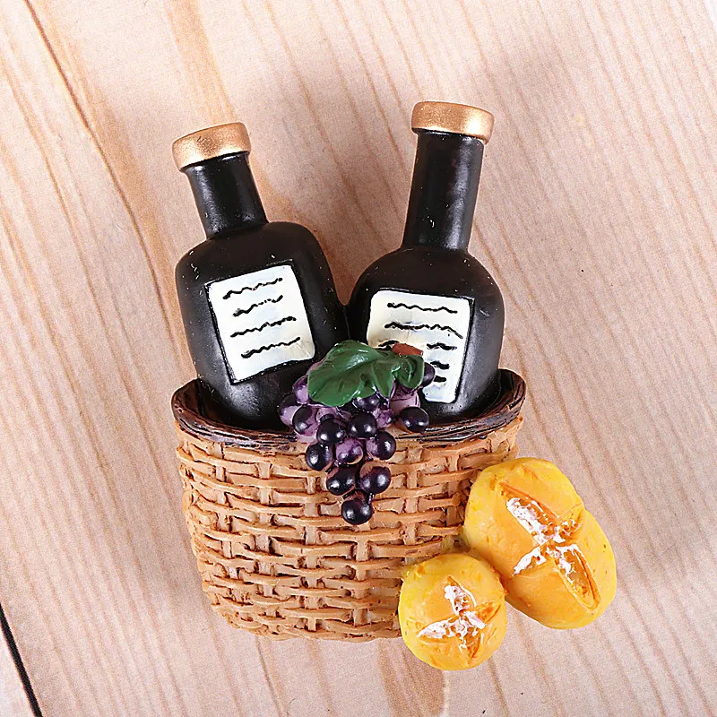 basket of bread Bionic food refrigerator magnetic paste milk pan egg bread tomato refrigerator paste message stick magnet button home decoration - Color: basket of bread