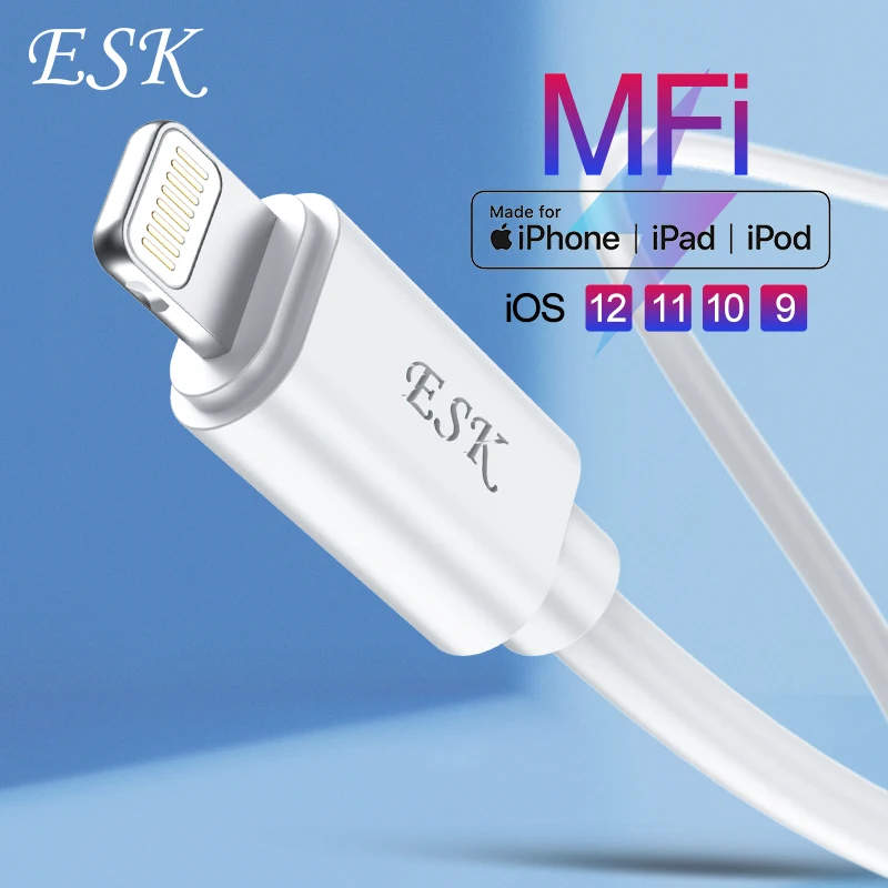 ESK 1,5 m MFi, кабель USB для iPhone X Xs Max XR 2.4A Быстрая зарядка MFi сертифицированный кабель Lightning Phone для iPhone 8 7 6 Plus iPad