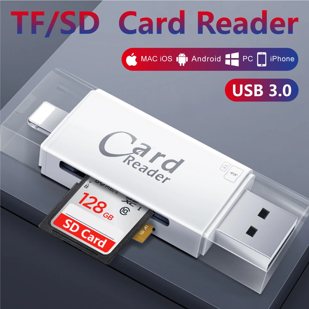HOT! 3 in 1 OTG Memory Card Reader Micro SD TF USB OTG Card Reader Adapter for iPhone X 8 7 6 Plus S8 S9 Note 8 S6 S7