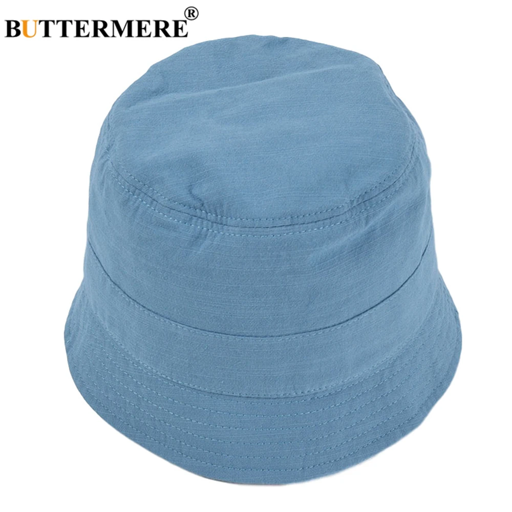 BUTTERMERE Summer Bucket Hat Womens Solid Orange Fishing Hat Japanese Harajuku Cotton High Quality Sun Protector Hat