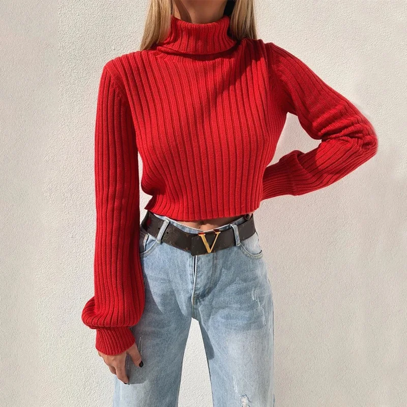 Women Turtleneck Sweaters Solid Color Long Sleeve Slim Pullovers Casual Thread Crop Sweater 2019 Winter Clothes | Женская одежда
