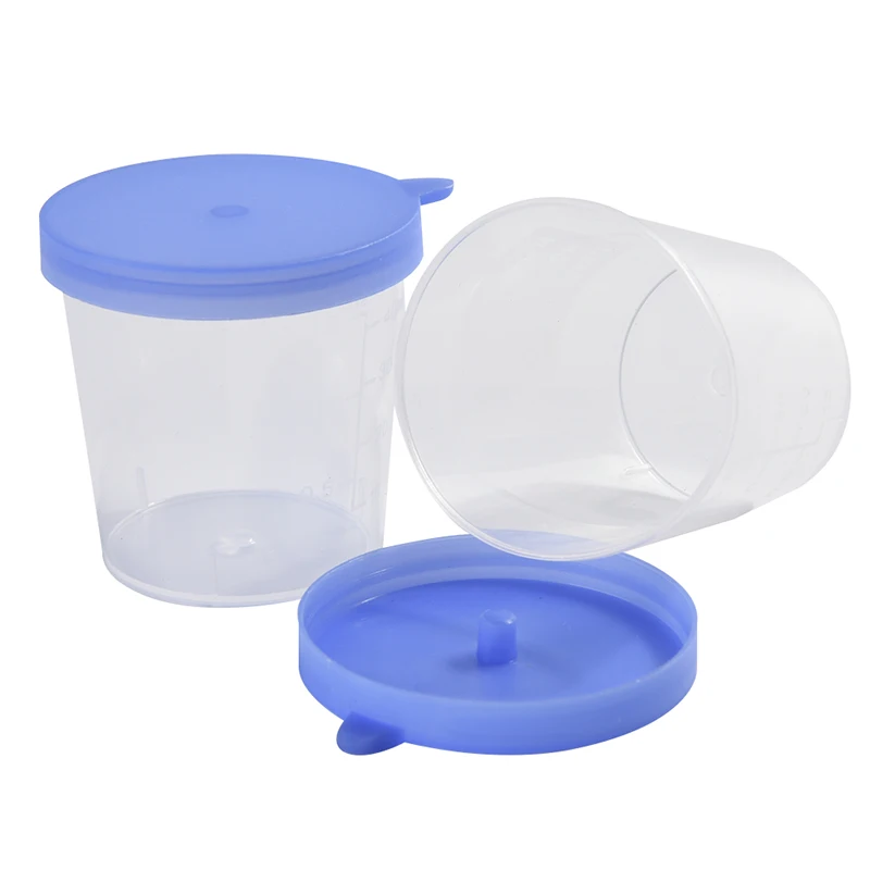 

Hot 10PCS Vol Molded Graduation ML And Oz PP EO Sterile Blue Cap Plastic Cup 40ML Urine Container Specimen Cup Sample Bottle